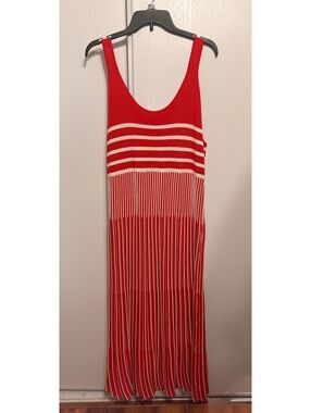 A New Day Red/ White Striped Knit Maxi Dress Women’s 1X Sleeveless Stretch